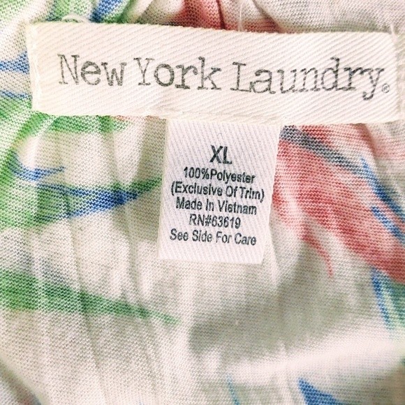 EUC NEW YORK LAUNDRY TROPICAL FLORAL RAW HEMLINE LACE SLEEVES POLYESTER TOP XL - Picture 8 of 10